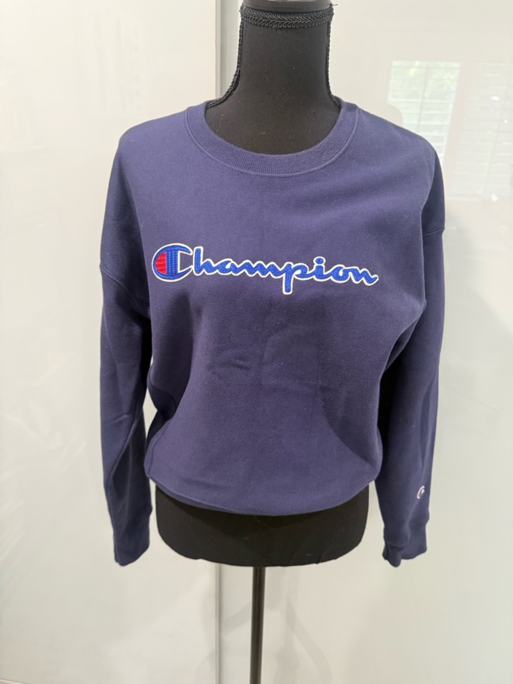 Champion Navy Script Logo Crew Sweatshirt